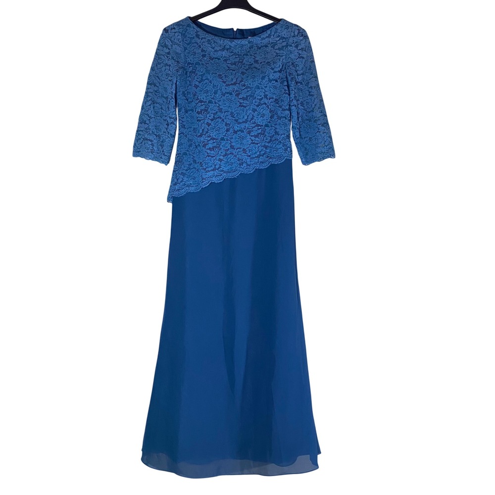 LanTing Formal Maxi Dress Women Teal Blue Lace Chiffon Mother of Bride Gown NWOT